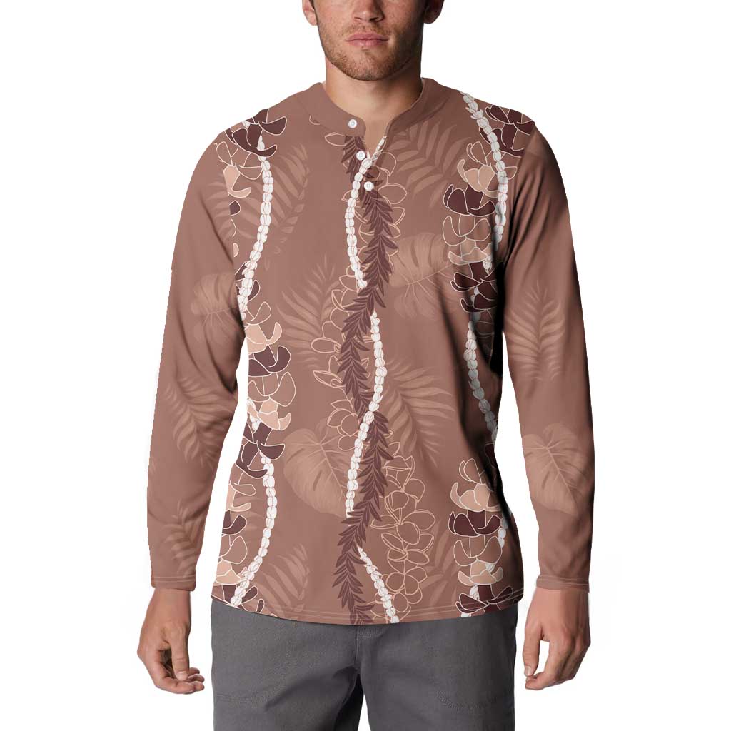 Hawaii Maile Lei Button Sweatshirt With Brown Monstera Pattern LT05 - Polynesian Pride