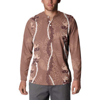 Hawaii Maile Lei Button Sweatshirt With Brown Monstera Pattern LT05 - Polynesian Pride