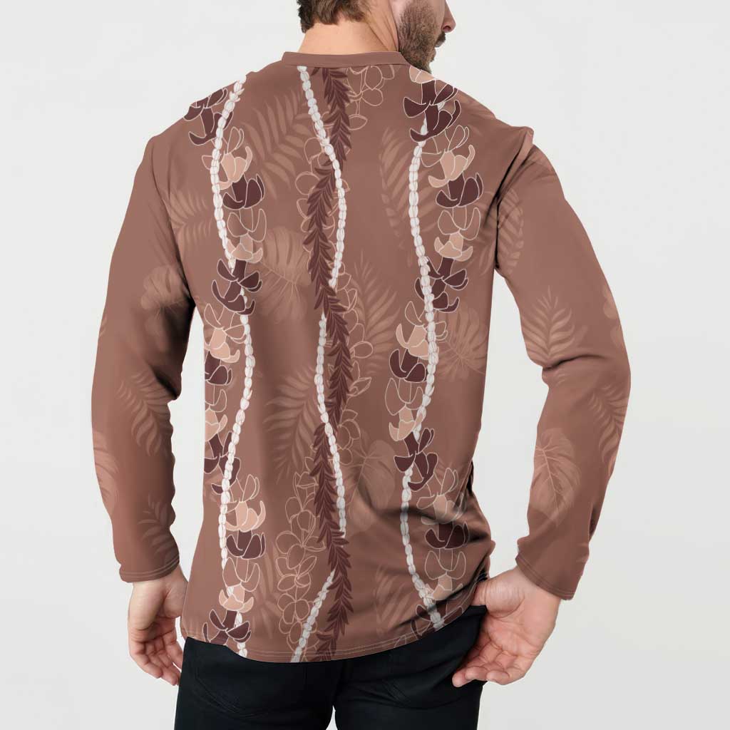 Hawaii Maile Lei Button Sweatshirt With Brown Monstera Pattern LT05 - Polynesian Pride