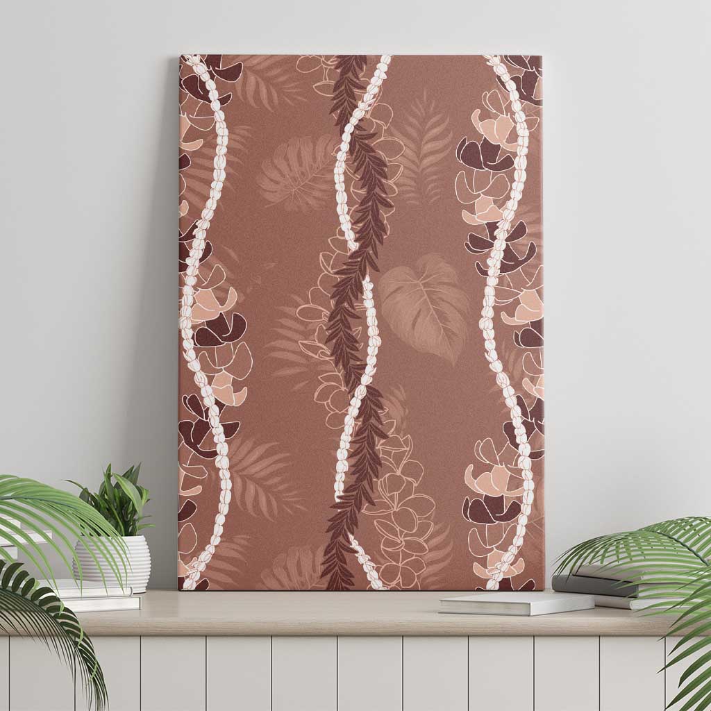 Hawaii Maile Lei Canvas Wall Art With Brown Monstera Pattern LT05 - Polynesian Pride