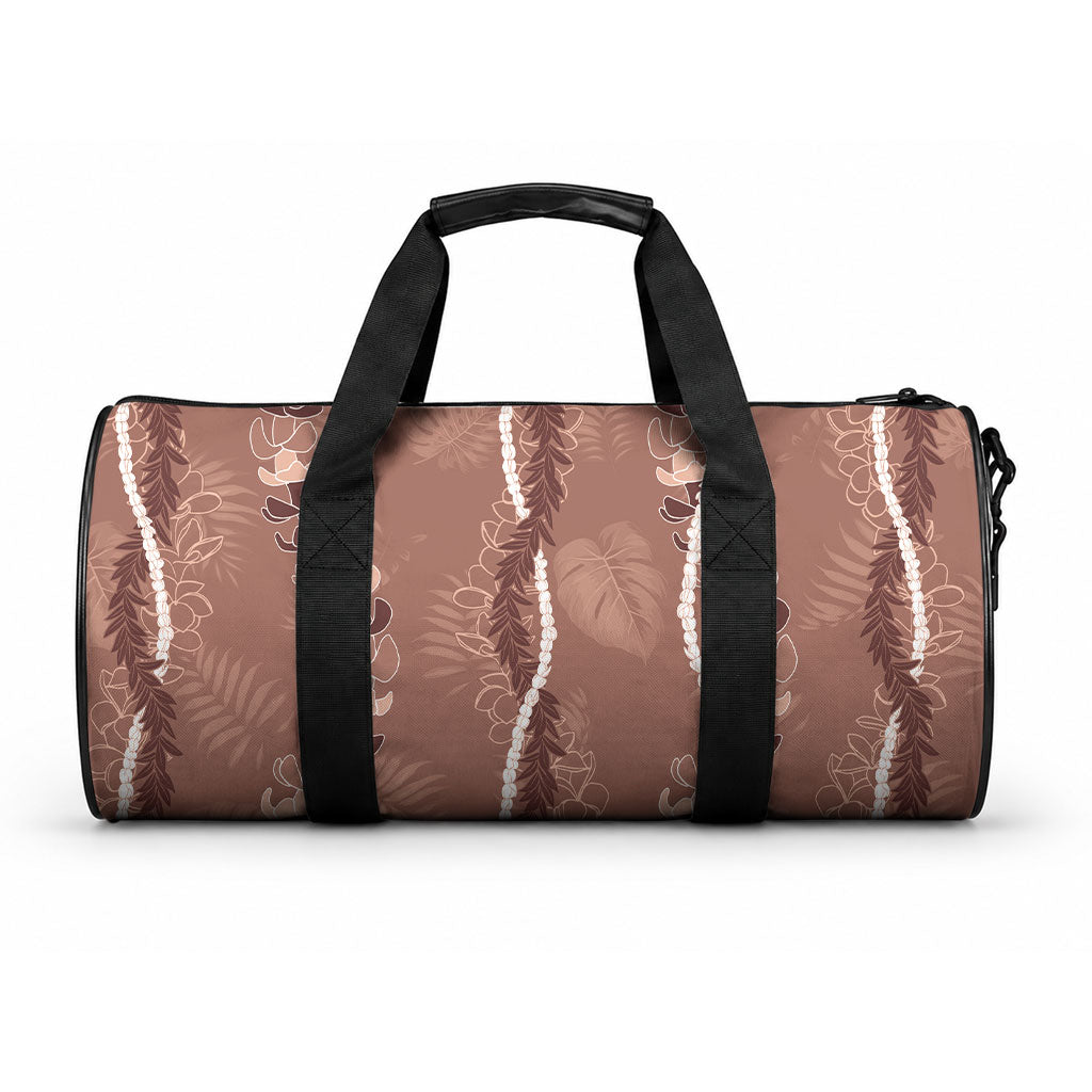 Hawaii Maile Lei Duffle Bag With Brown Monstera Pattern