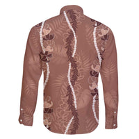 Hawaii Maile Lei Family Matching Off The Shoulder Long Sleeve Dress and Hawaiian Shirt With Brown Monstera Pattern