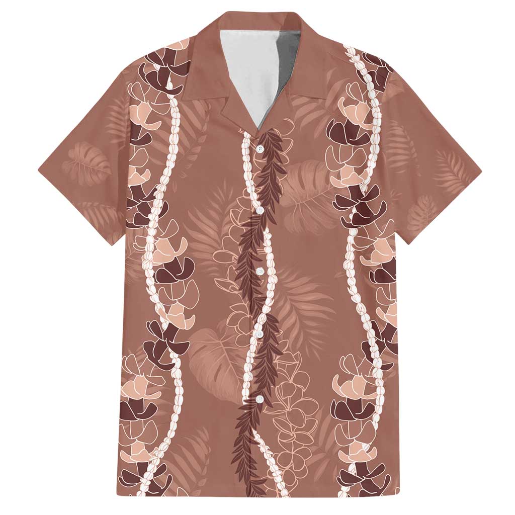 Hawaii Maile Lei Family Matching Off Shoulder Short Dress and Hawaiian Shirt With Brown Monstera Pattern