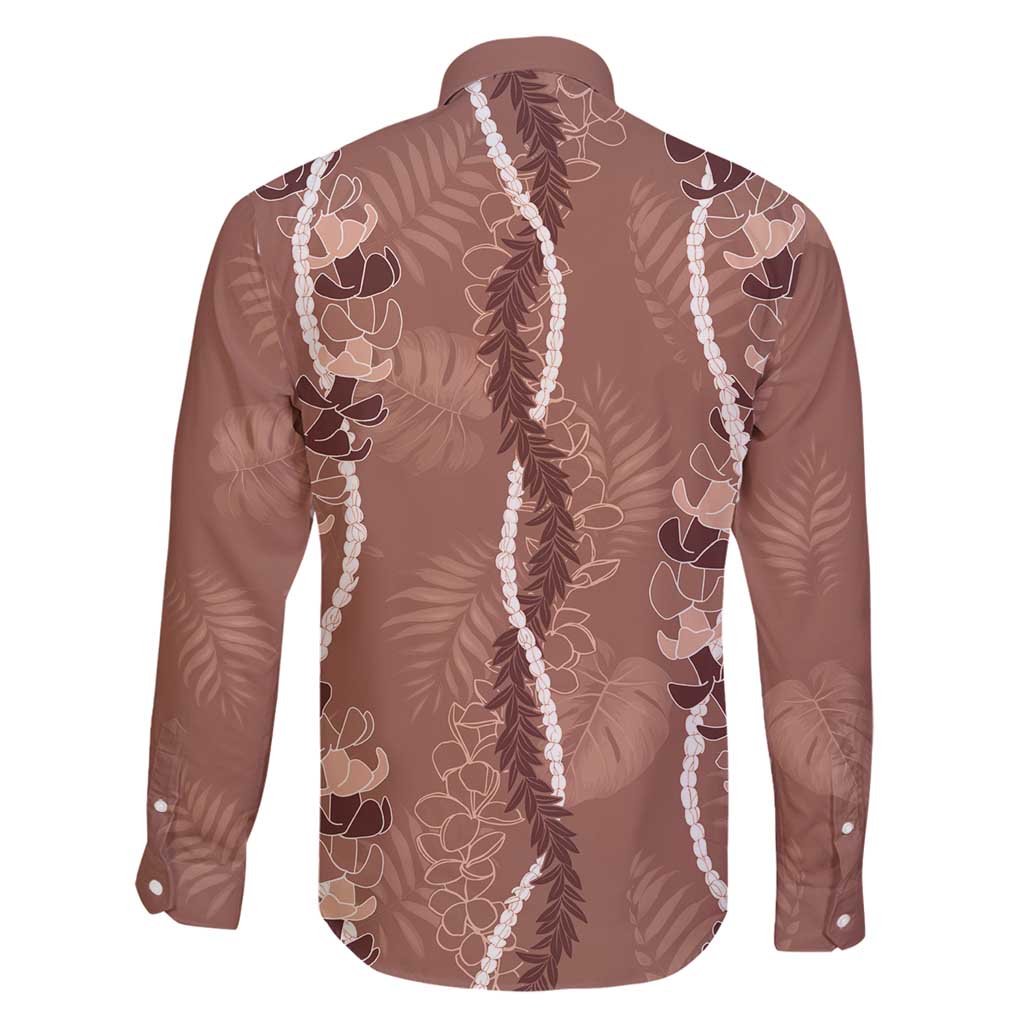 Hawaii Maile Lei Family Matching Off Shoulder Short Dress and Hawaiian Shirt With Brown Monstera Pattern