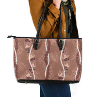 Hawaii Maile Lei Leather Tote Bag With Brown Monstera Pattern LT05 - Polynesian Pride