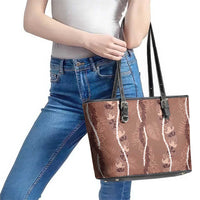 Hawaii Maile Lei Leather Tote Bag With Brown Monstera Pattern LT05 - Polynesian Pride