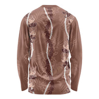 Hawaii Maile Lei Long Sleeve Shirt With Brown Monstera Pattern LT05 - Polynesian Pride