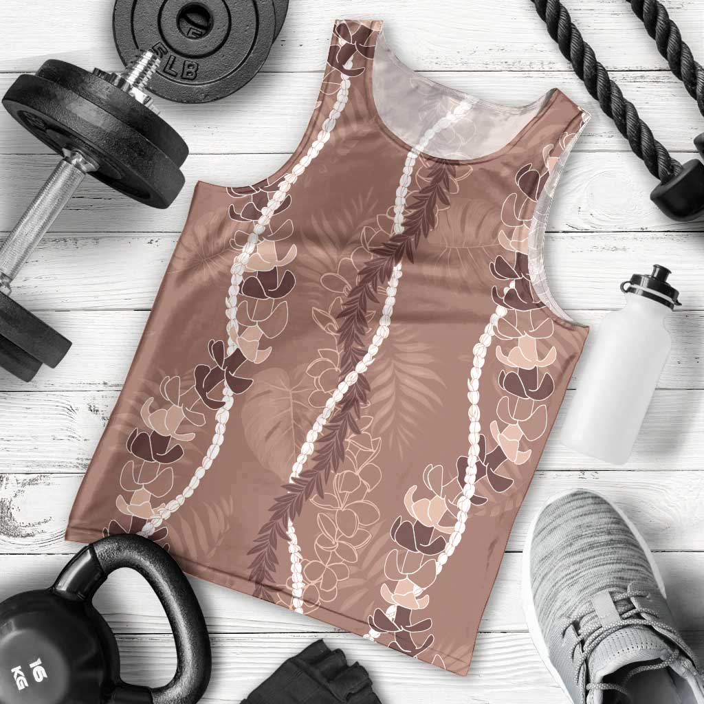 Hawaii Maile Lei Men Tank Top With Brown Monstera Pattern LT05 - Polynesian Pride