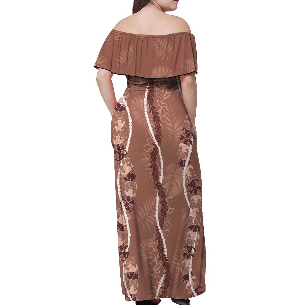 Hawaii Maile Lei Off Shoulder Maxi Dress With Brown Monstera Pattern LT05 - Polynesian Pride