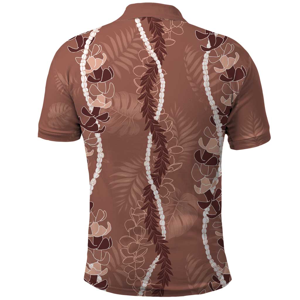 Hawaii Maile Lei Polo Shirt With Brown Monstera Pattern