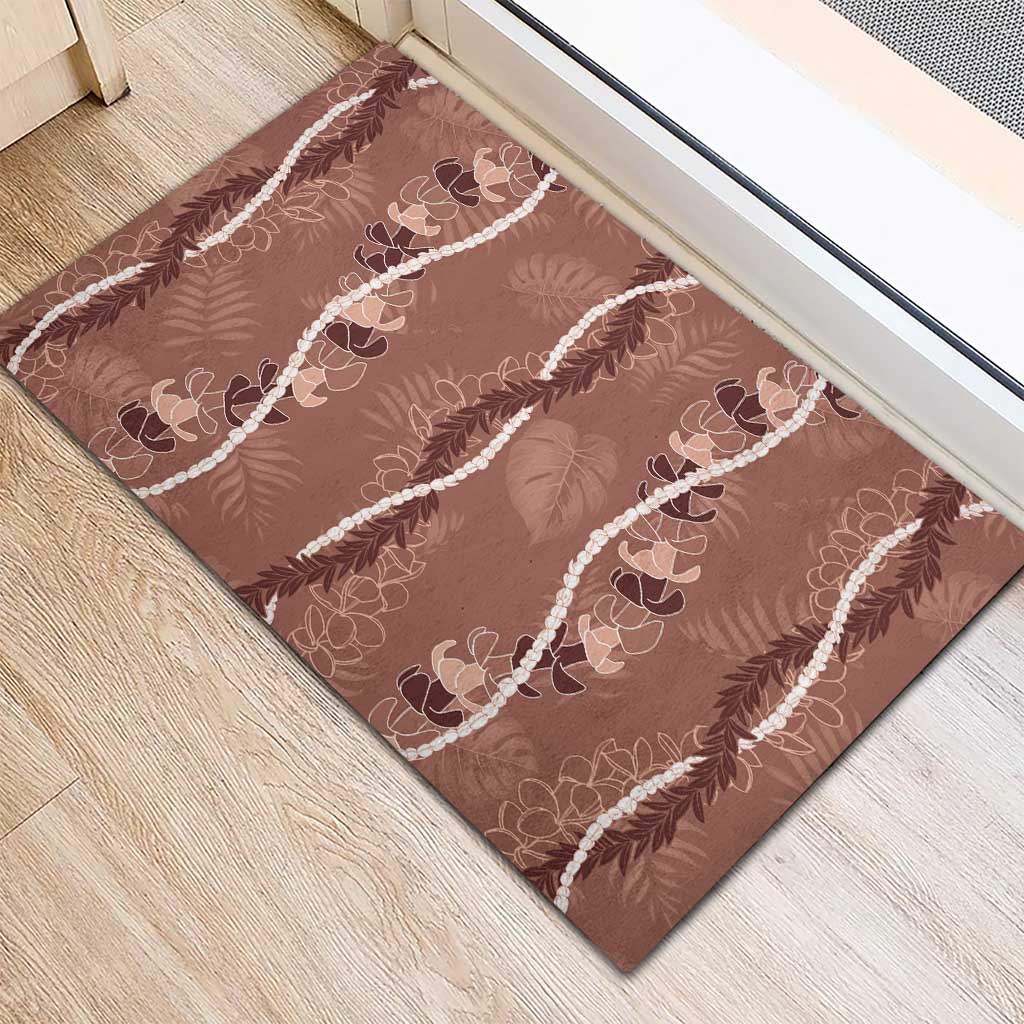 Hawaii Maile Lei Rubber Doormat With Brown Monstera Pattern LT05 - Polynesian Pride