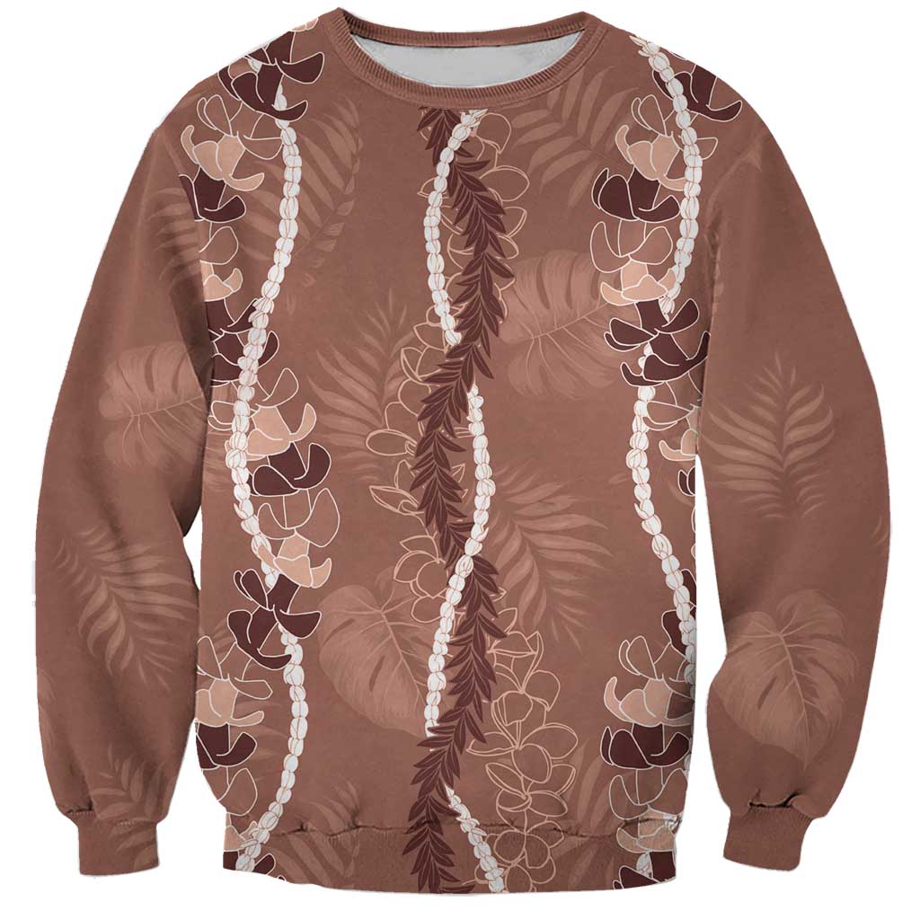 Hawaii Maile Lei Sweatshirt With Brown Monstera Pattern LT05 Unisex Brown - Polynesian Pride