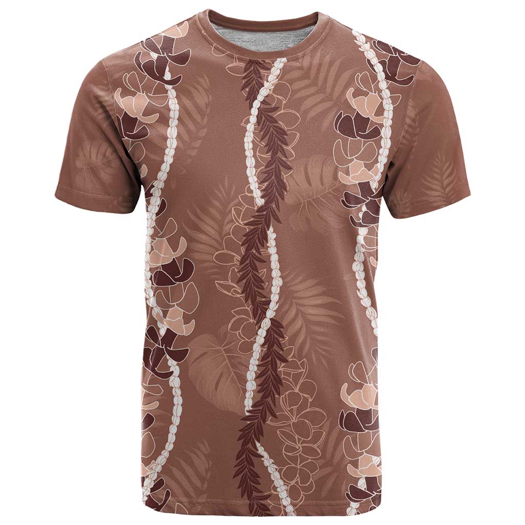 Hawaii Maile Lei T Shirt With Brown Monstera Pattern