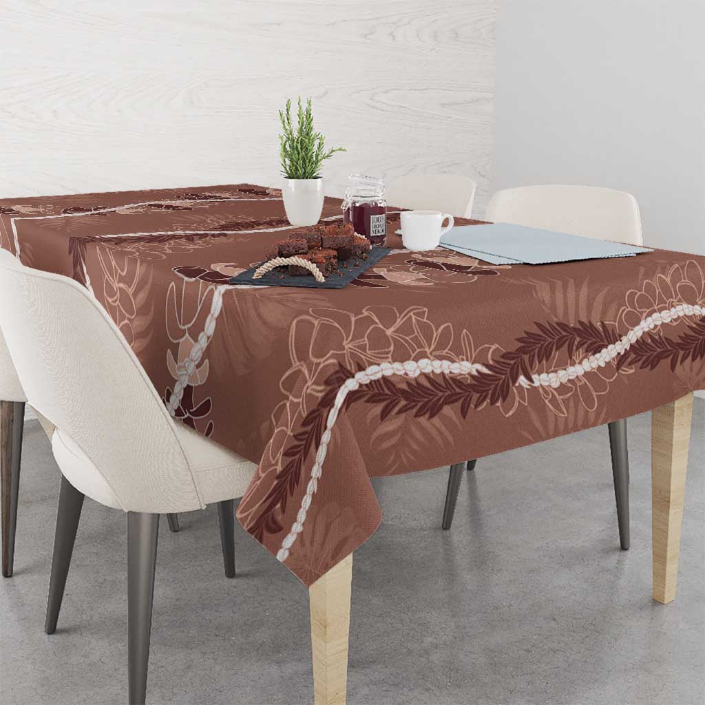 Hawaii Maile Lei Tablecloth With Brown Monstera Pattern LT05 - Polynesian Pride