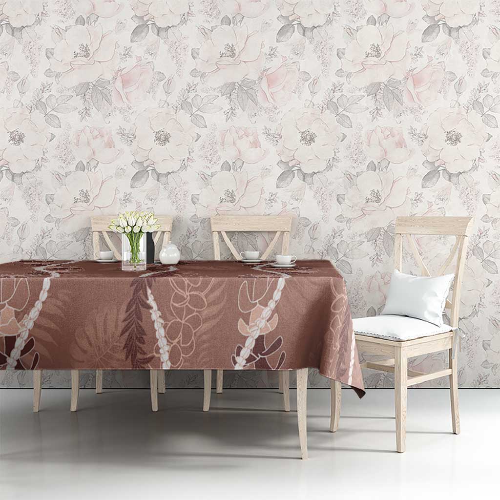 Hawaii Maile Lei Tablecloth With Brown Monstera Pattern LT05 - Polynesian Pride