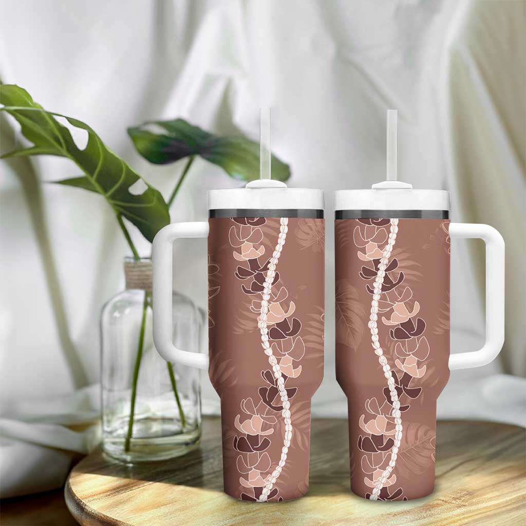 Hawaii Maile Lei Tumbler With Handle With Brown Monstera Pattern