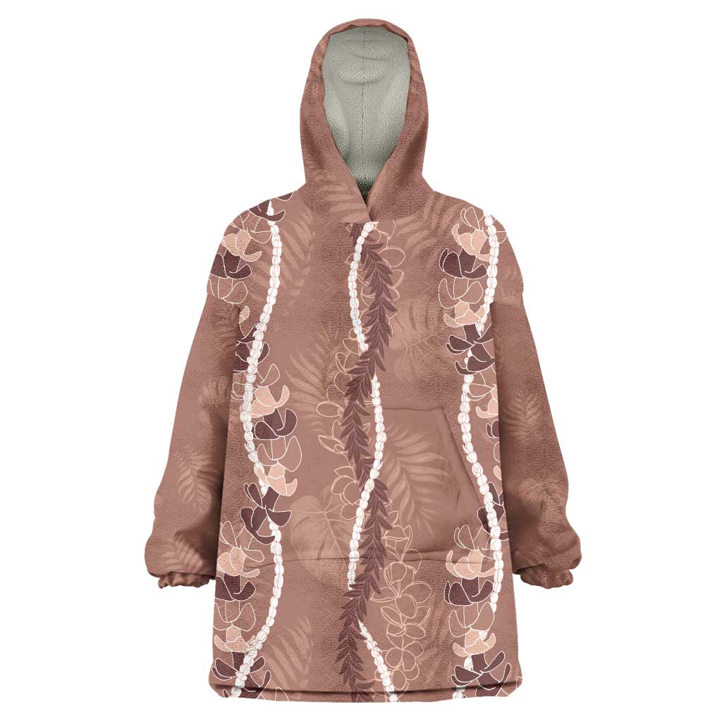 Hawaii Maile Lei Wearable Blanket Hoodie With Brown Monstera Pattern LT05 One Size Brown - Polynesian Pride