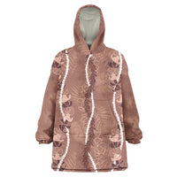 Hawaii Maile Lei Wearable Blanket Hoodie With Brown Monstera Pattern LT05 One Size Brown - Polynesian Pride
