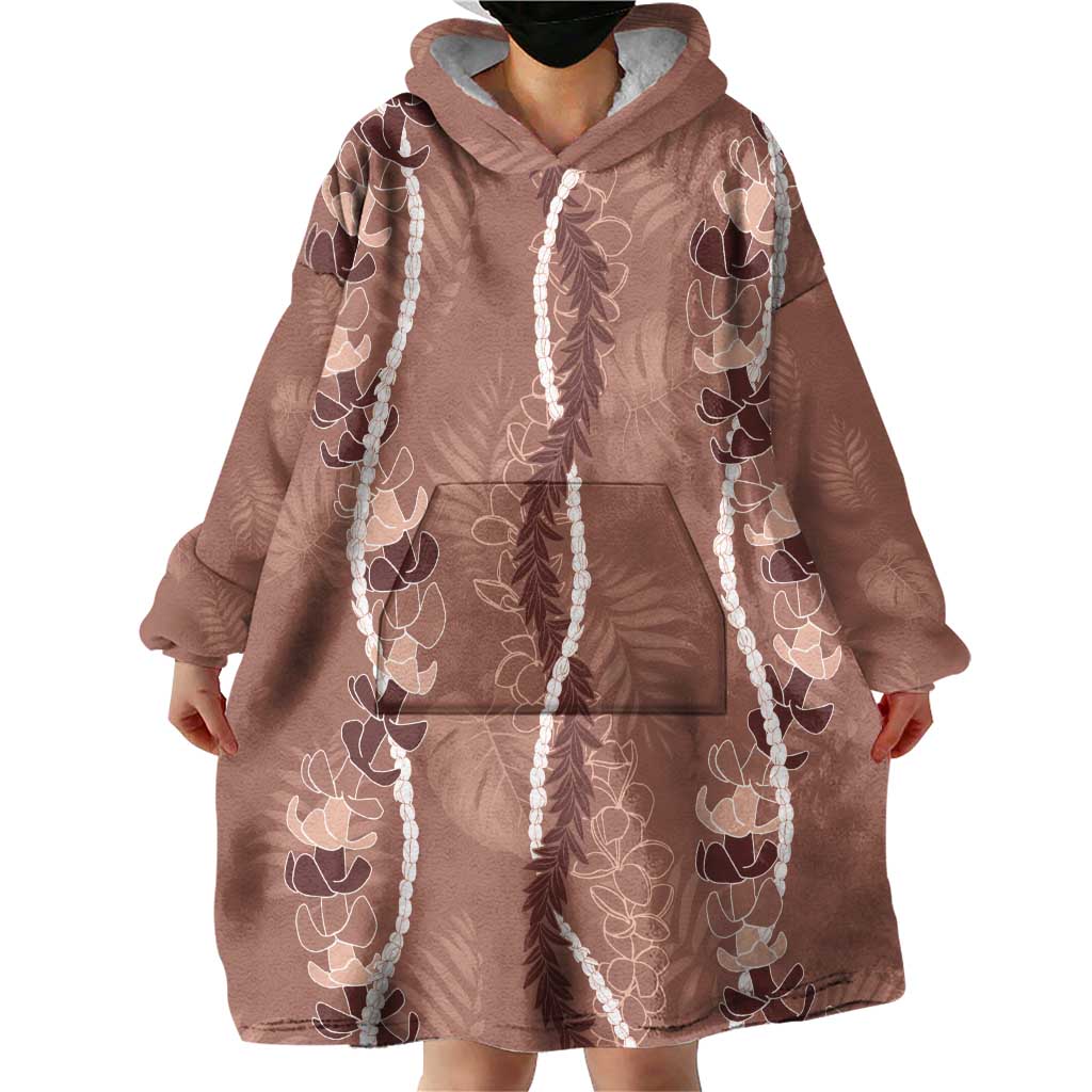Hawaii Maile Lei Wearable Blanket Hoodie With Brown Monstera Pattern LT05 - Polynesian Pride