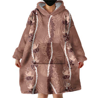 Hawaii Maile Lei Wearable Blanket Hoodie With Brown Monstera Pattern LT05 - Polynesian Pride