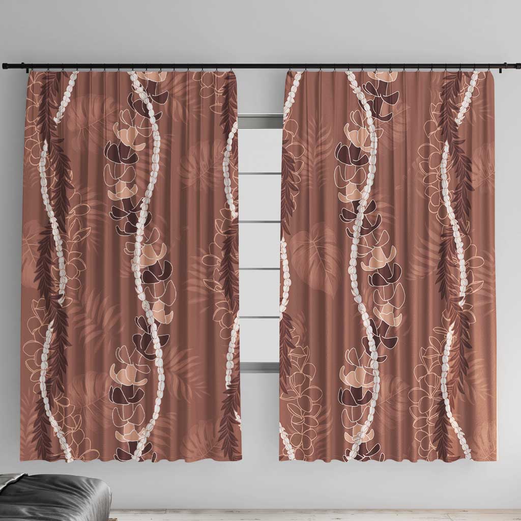 Hawaii Maile Lei Window Curtain With Brown Monstera Pattern LT05 With Hooks Brown - Polynesian Pride