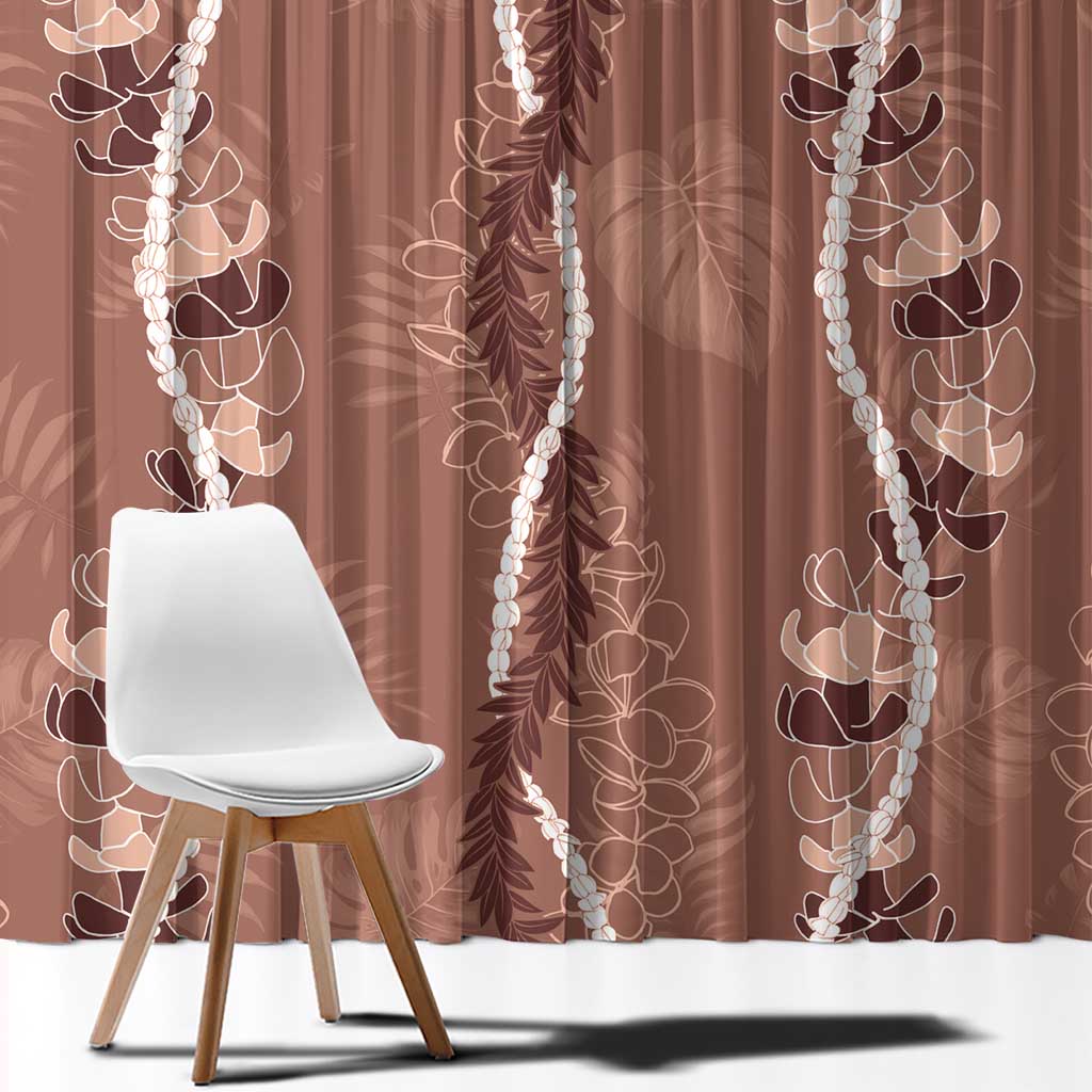 Hawaii Maile Lei Window Curtain With Brown Monstera Pattern LT05 - Polynesian Pride
