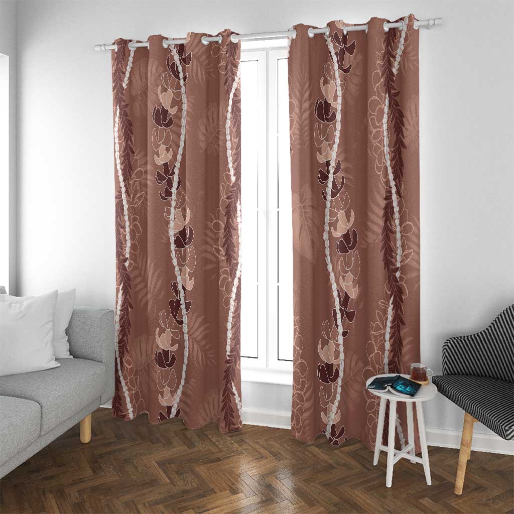 Hawaii Maile Lei Window Curtain With Brown Monstera Pattern LT05 With Grommets Brown - Polynesian Pride