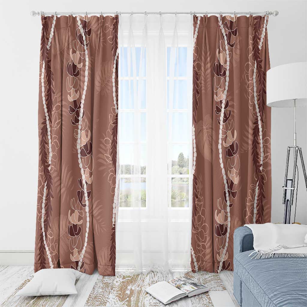 Hawaii Maile Lei Window Curtain With Brown Monstera Pattern LT05 - Polynesian Pride