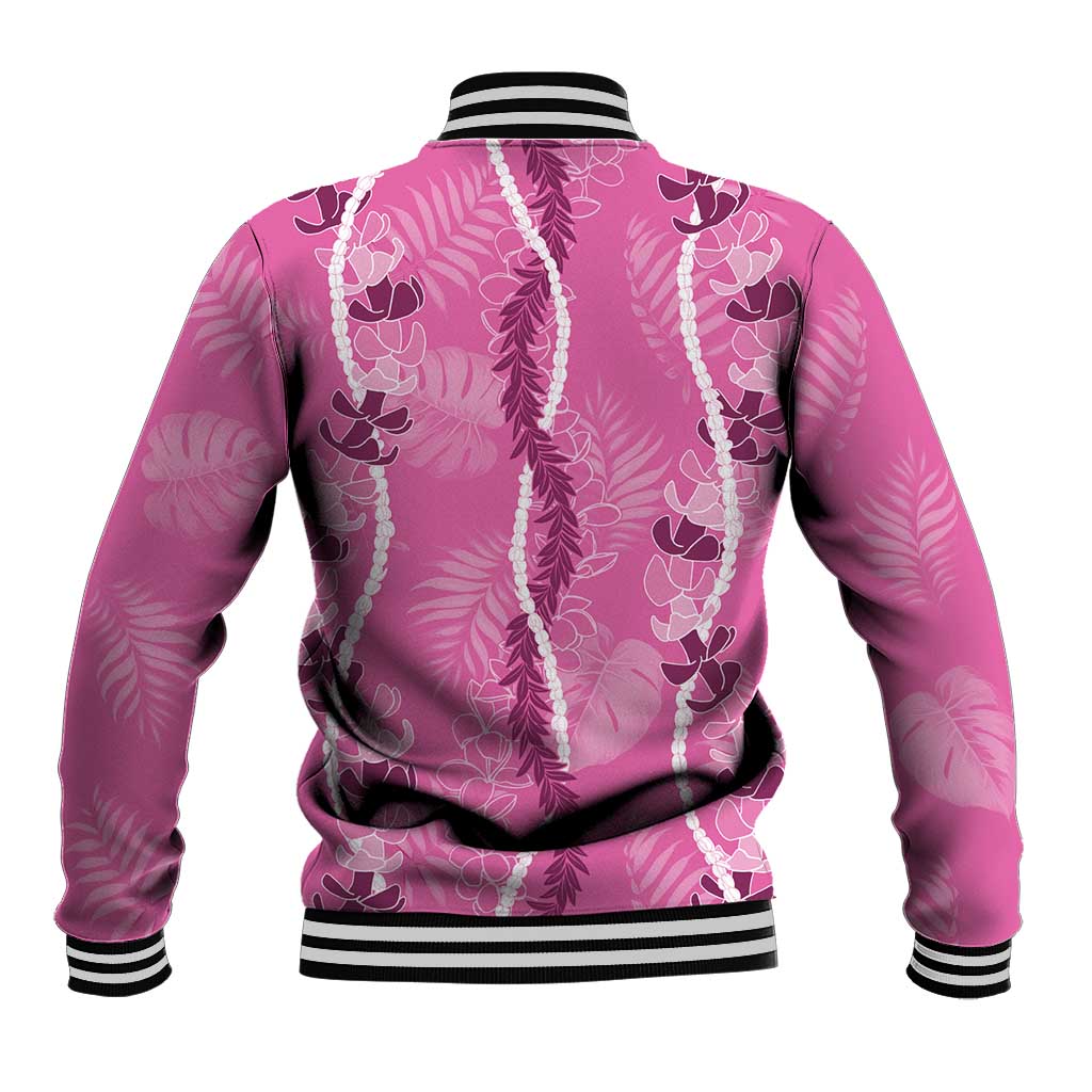 Hawaii Maile Lei Baseball Jacket With Pink Monstera Pattern LT05 - Polynesian Pride