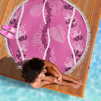 Hawaii Maile Lei Beach Blanket With Pink Monstera Pattern LT05 - Polynesian Pride