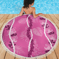 Hawaii Maile Lei Beach Blanket With Pink Monstera Pattern LT05 - Polynesian Pride