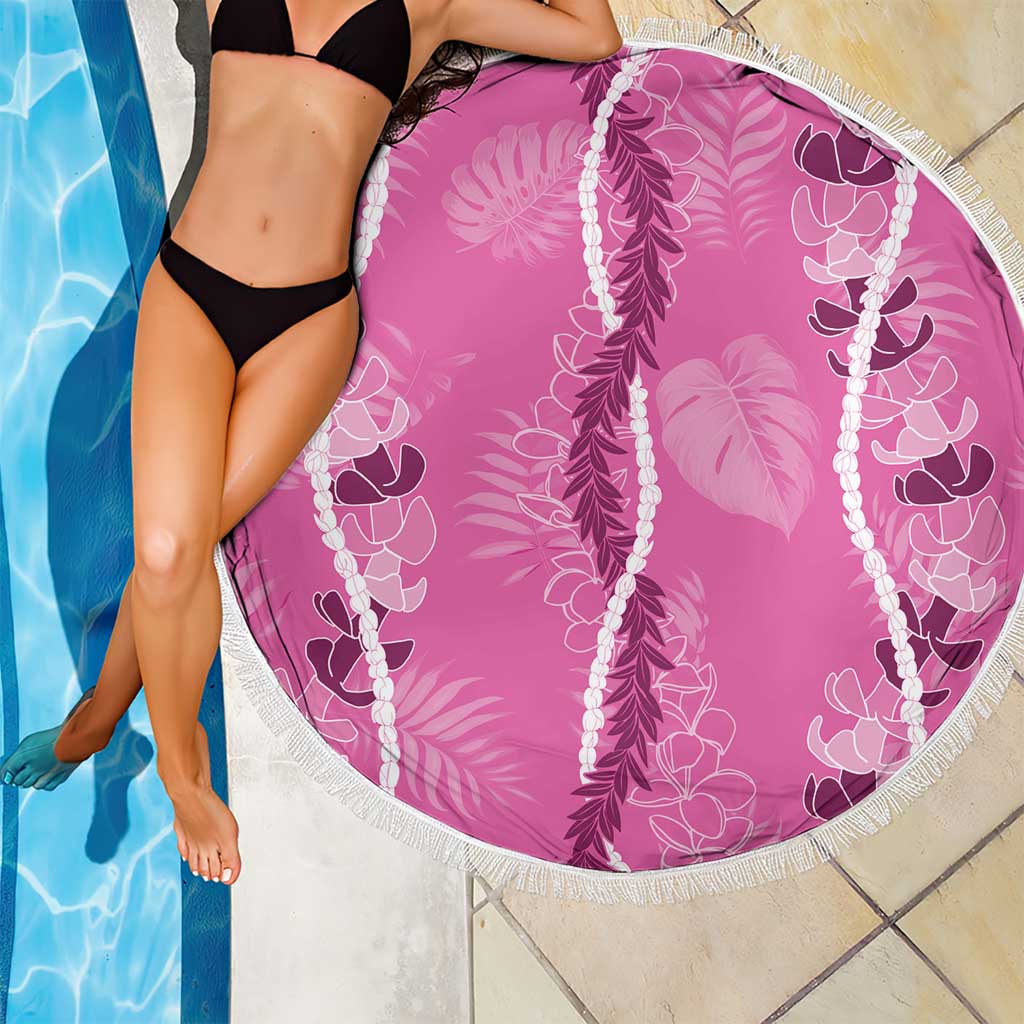 Hawaii Maile Lei Beach Blanket With Pink Monstera Pattern LT05 - Polynesian Pride