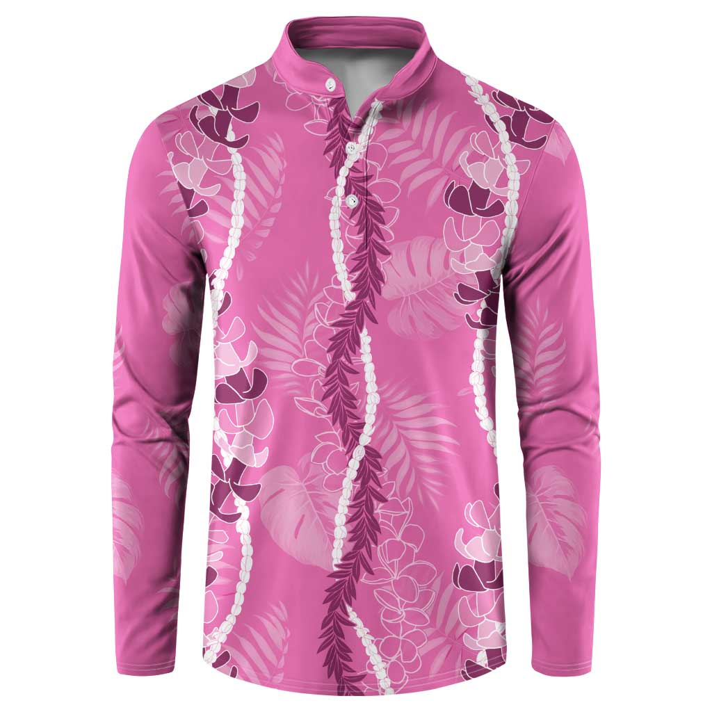 Hawaii Maile Lei Button Sweatshirt With Pink Monstera Pattern LT05 Pink - Polynesian Pride