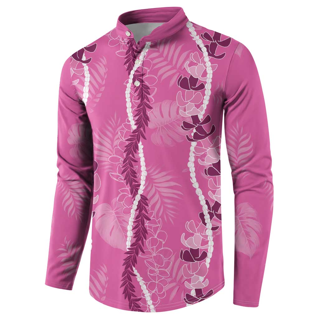 Hawaii Maile Lei Button Sweatshirt With Pink Monstera Pattern LT05 - Polynesian Pride