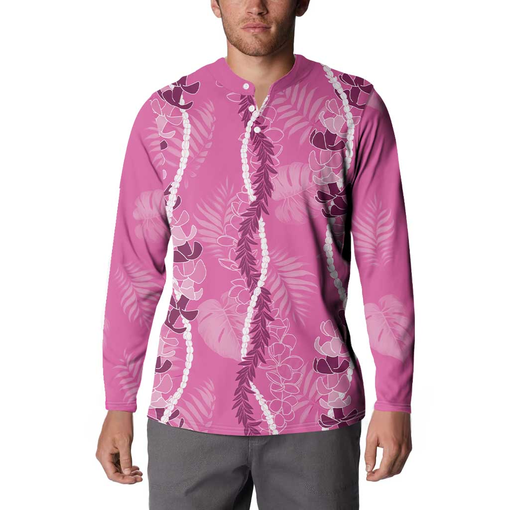 Hawaii Maile Lei Button Sweatshirt With Pink Monstera Pattern LT05 - Polynesian Pride
