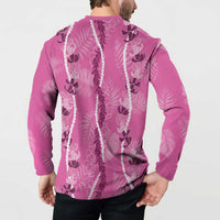 Hawaii Maile Lei Button Sweatshirt With Pink Monstera Pattern LT05 - Polynesian Pride