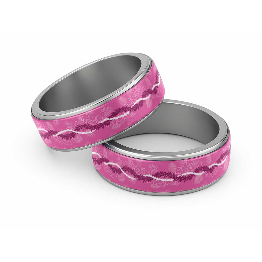 Hawaii Maile Lei Classic Ring With Pink Monstera Pattern - Polynesian Pride