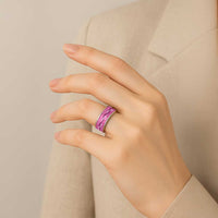 Hawaii Maile Lei Classic Ring With Pink Monstera Pattern - Polynesian Pride