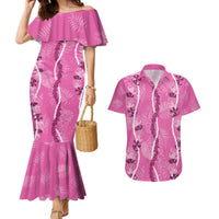 Hawaii Maile Lei Couples Matching Mermaid Dress and Hawaiian Shirt With Pink Monstera Pattern LT05 Pink - Polynesian Pride