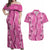 Hawaii Maile Lei Couples Matching Off Shoulder Maxi Dress and Hawaiian Shirt With Pink Monstera Pattern