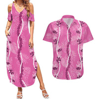 Hawaii Maile Lei Couples Matching Summer Maxi Dress and Hawaiian Shirt With Pink Monstera Pattern LT05 Pink - Polynesian Pride