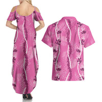 Hawaii Maile Lei Couples Matching Summer Maxi Dress and Hawaiian Shirt With Pink Monstera Pattern LT05 - Polynesian Pride