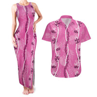 Hawaii Maile Lei Couples Matching Tank Maxi Dress and Hawaiian Shirt With Pink Monstera Pattern LT05 Pink - Polynesian Pride