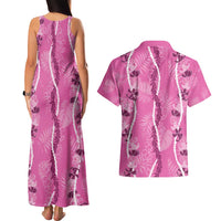 Hawaii Maile Lei Couples Matching Tank Maxi Dress and Hawaiian Shirt With Pink Monstera Pattern LT05 - Polynesian Pride