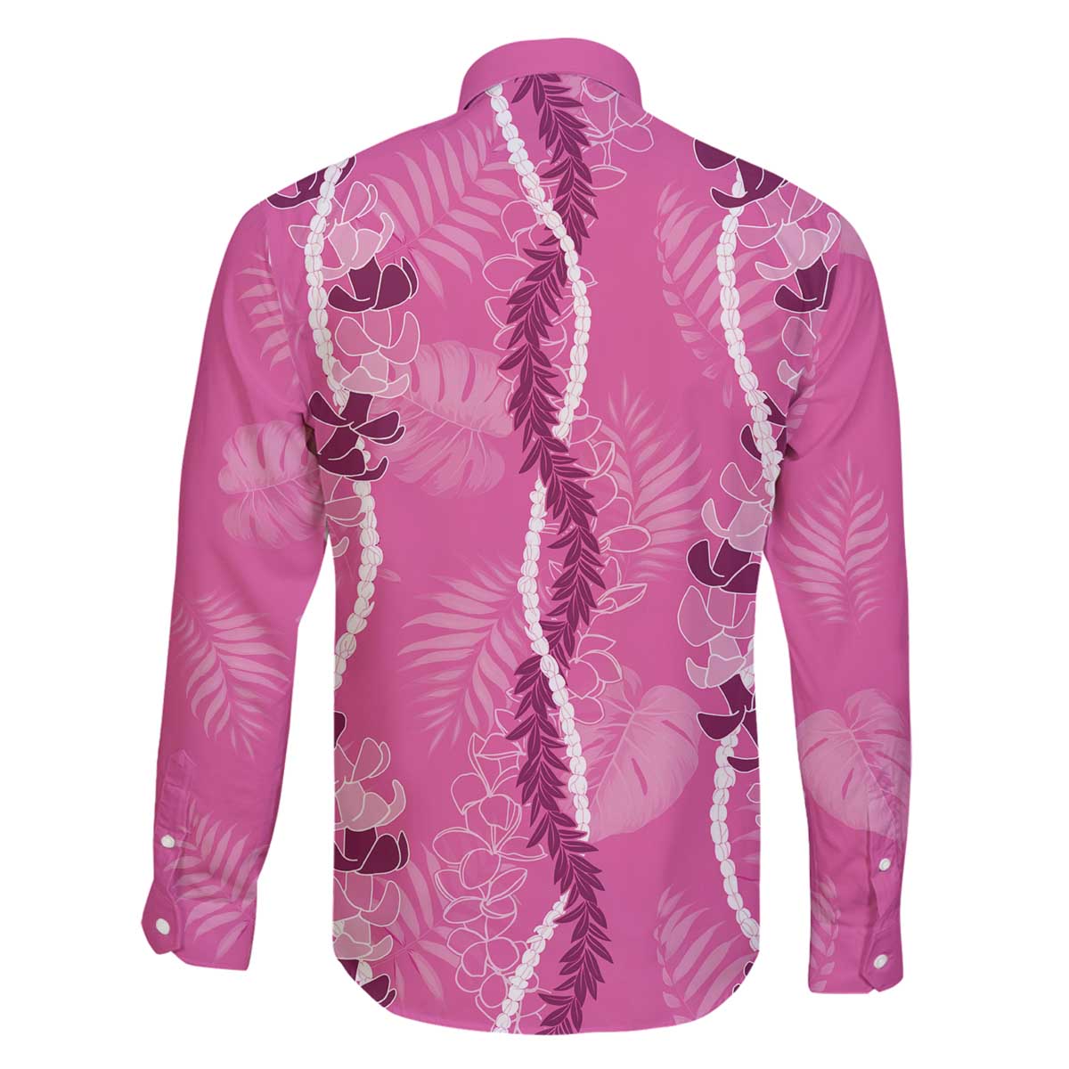 Hawaii Maile Lei Family Matching Off The Shoulder Long Sleeve Dress and Hawaiian Shirt With Pink Monstera Pattern
