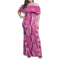Hawaii Maile Lei Family Matching Off Shoulder Maxi Dress and Hawaiian Shirt With Pink Monstera Pattern