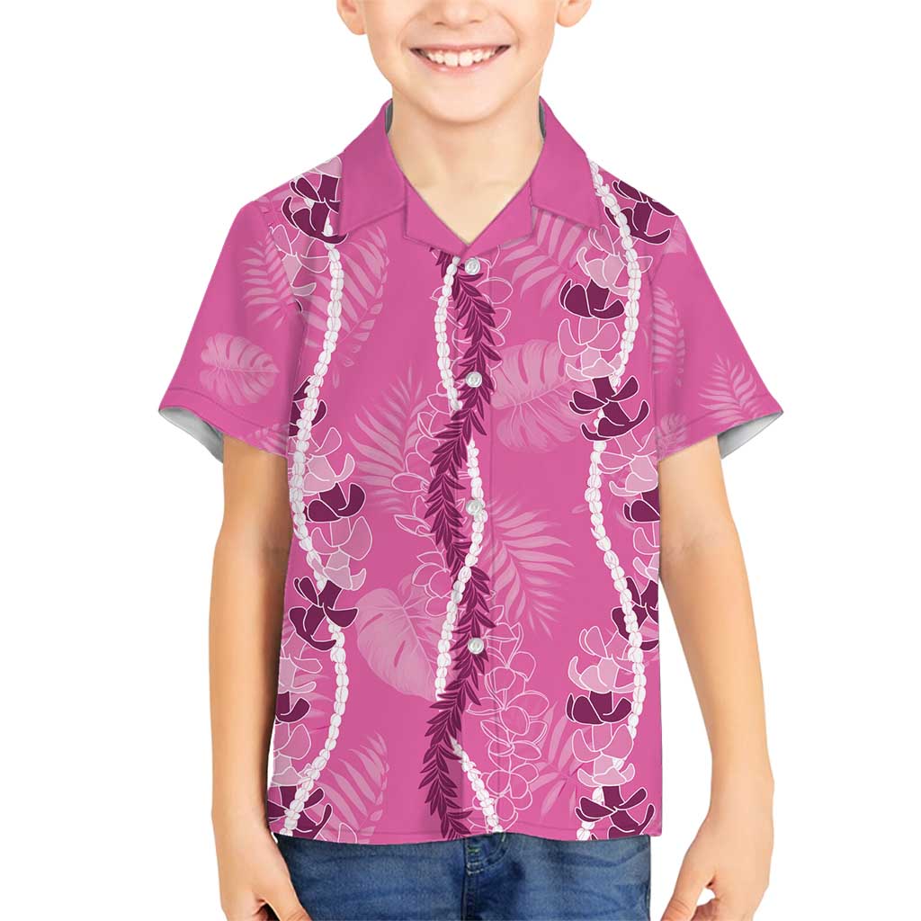 Hawaii Maile Lei Family Matching Puletasi and Hawaiian Shirt With Pink Monstera Pattern