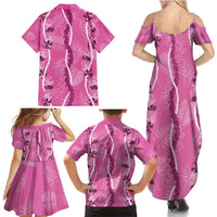 Hawaii Maile Lei Family Matching Summer Maxi Dress and Hawaiian Shirt With Pink Monstera Pattern