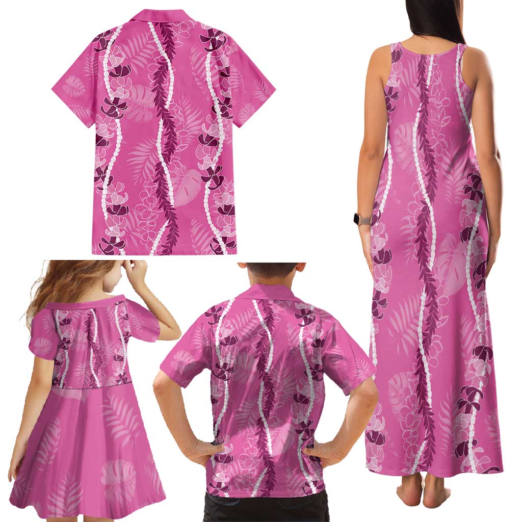 Hawaii Maile Lei Family Matching Tank Maxi Dress and Hawaiian Shirt With Pink Monstera Pattern