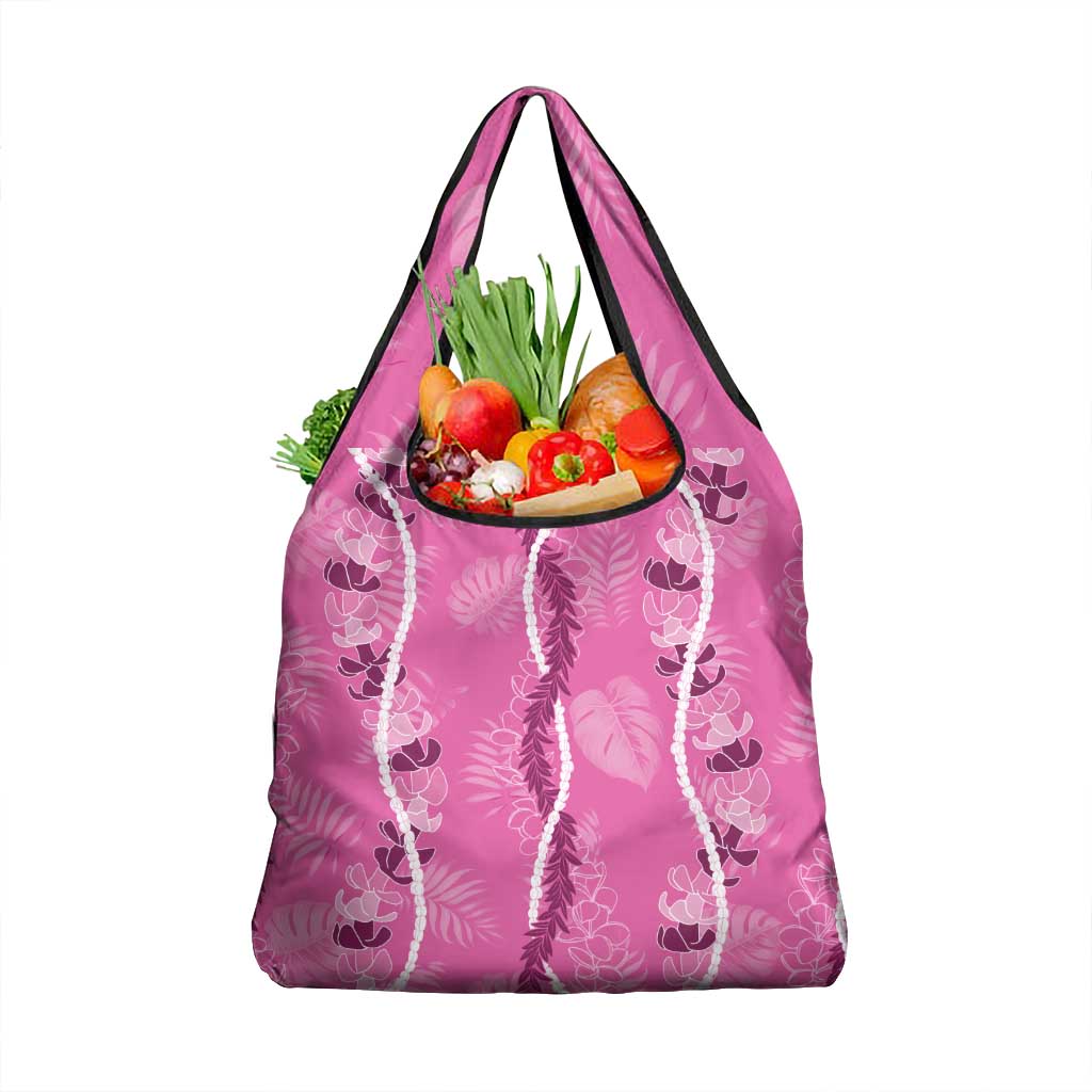 Hawaii Maile Lei Grocery Bag With Pink Monstera Pattern LT05 1-pack One Size Pink - Polynesian Pride